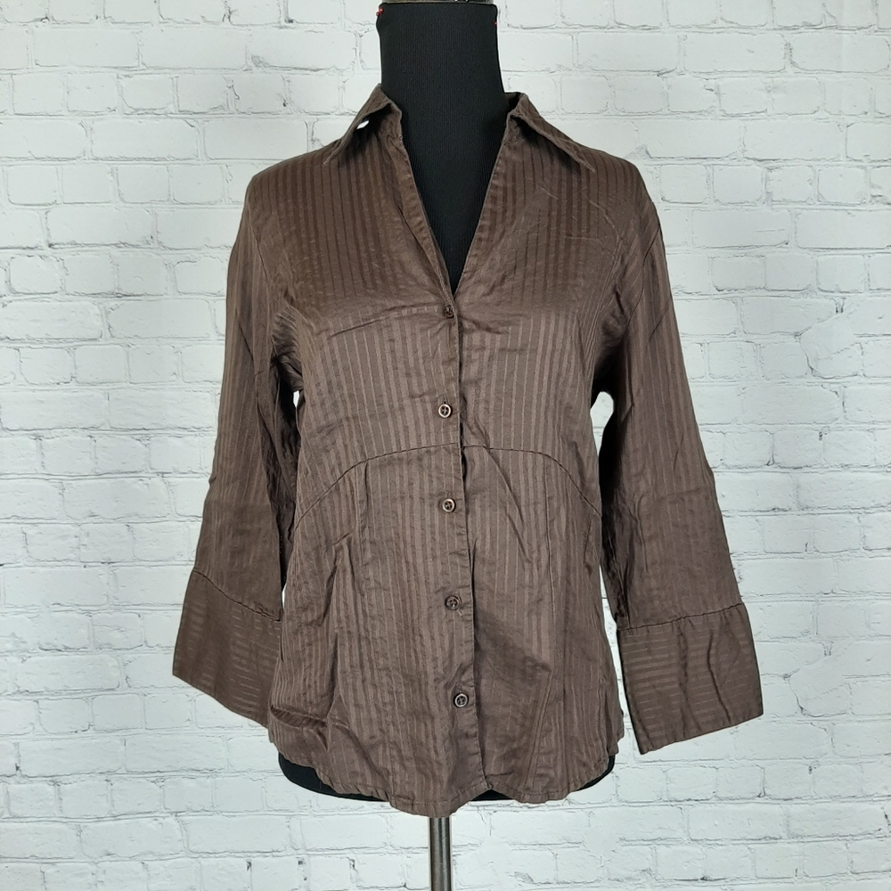 Harve' Bernard 100% Cotton Brown Striped Button Up